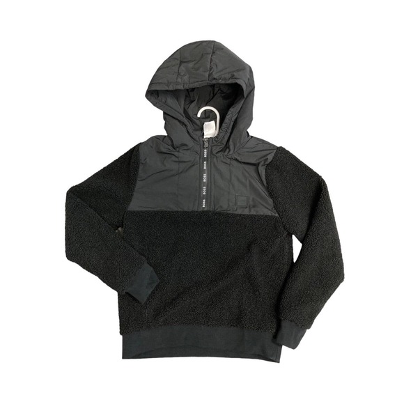 HUGO BOSS Other - HUGO BOSS Boys Black Faux Fur Shearling Hooded Logo Sweatshirt Jacket Size 10